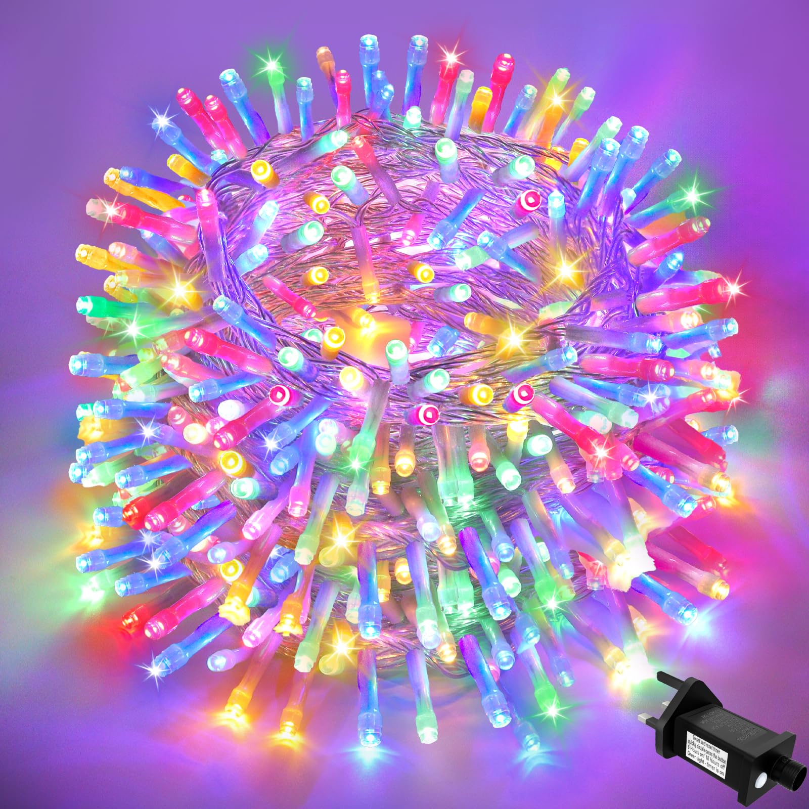 FFZZKJ Christmas Lights Outdoor Timer 8 Modes Plug in 66Ft 200 LED Fairy Lights Indoor/Outdoor Waterproof for Christmas Decorations, Bedroom, Gazebo, Garden, Multi-Coloured