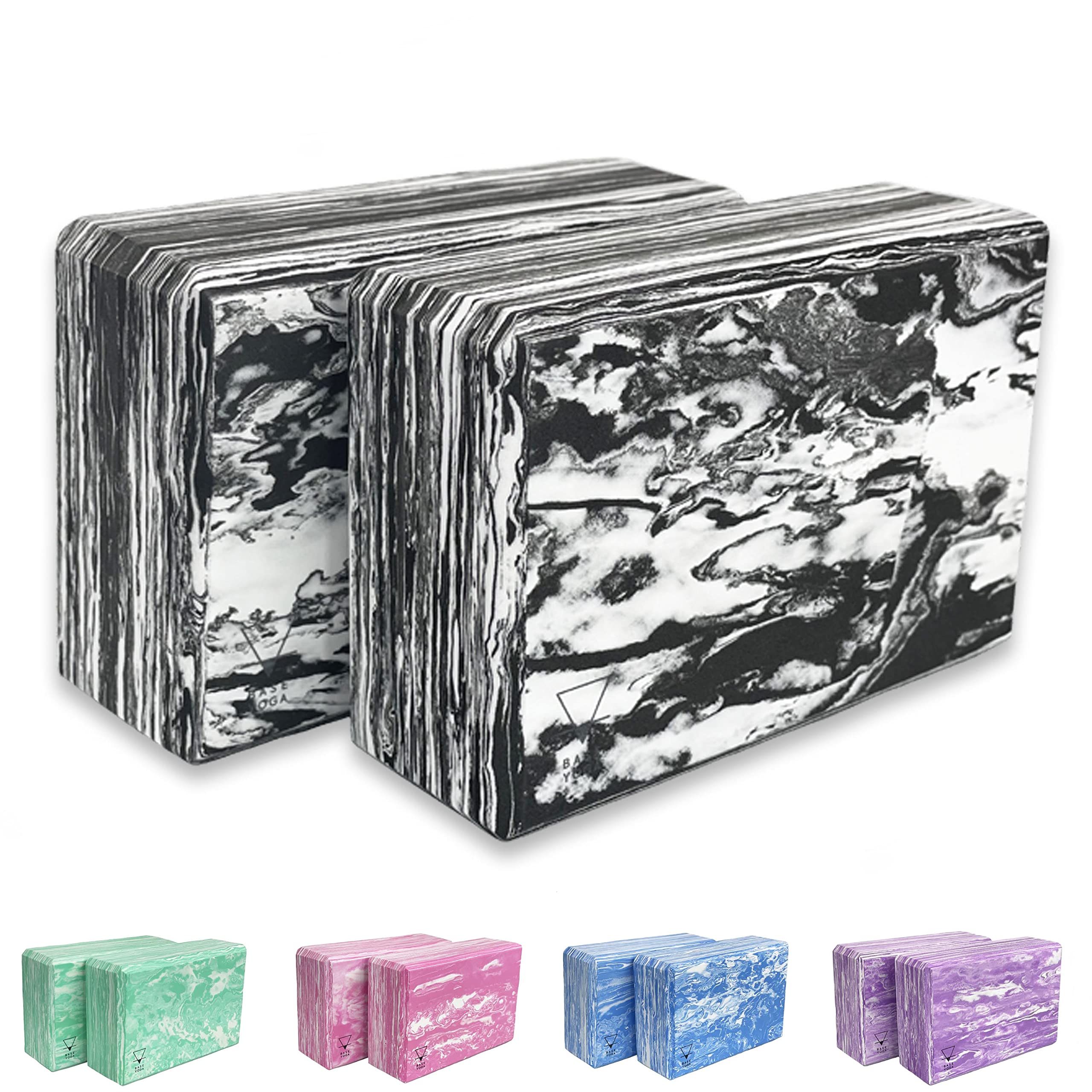 Base yoga Yoga Blocks - 1 or 2 pc set - Unique Strong/Firm/Lightweight EVA foam support block/brick (Black x 2)