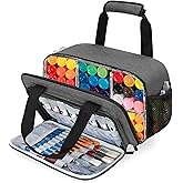 Acrylic Paint Organizer Bag for up to 54 Bottles (2 oz), Art Supply Storage Case with Handle Strap, Extra Pocket for Paint Brushes, etc, Aluminum Foil Liner for Easy Cleaning, Patented Design (Grey)