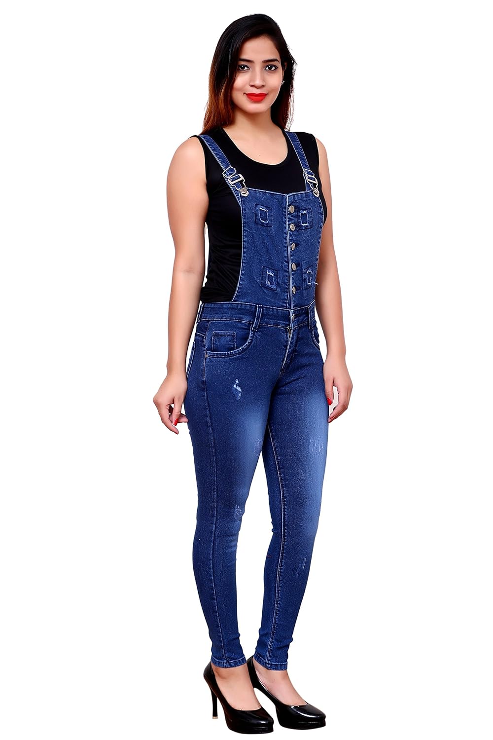 fnocks women slim fit dangri dark blue design 26 28 30 32 34