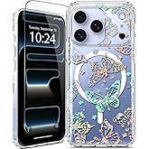 Coolwee Magnetic Iridescent Glitter for iPhone 17 Pro Max Case, Compatible with MagSafe, Slim Cute Girls Women, 10FT Military Grade Protective Cover for iPhone 17 Pro Max Clear Bling Butterfly