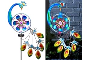 RARAXUAN Peacock Solar Outdoor Wind Spinner, 41Inch Metal Lawn Wind Spinners, Multi-Color Rotating Windmill for Yard, Wind Sc