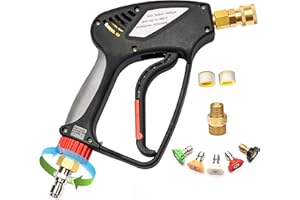 ANJIESENG Short Pressure Washer Gun with 360 Swivel - 5000 PSI / 10.5 GPM High Pressure Water Handle with 3/8" Male Plug and 1/4" Quick Connector Coupler - Ideal Power Car Wash Foam Gun
