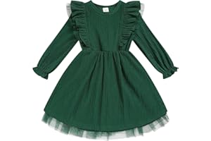 SINHOON Toddler Girl Dress Fall Ruffle Long Sleeve Baby Girl Solid Color Casual Dresses 2-6Y