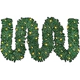 16 Ft/5M Christmas Garland with Lights, Artificial Xmas Garland for Mantle Stairs Door Staircase Railing Fireplace Front Porch Decor Outdoor Indoor Home Decoration,Battery Operated 100 LED Lights
