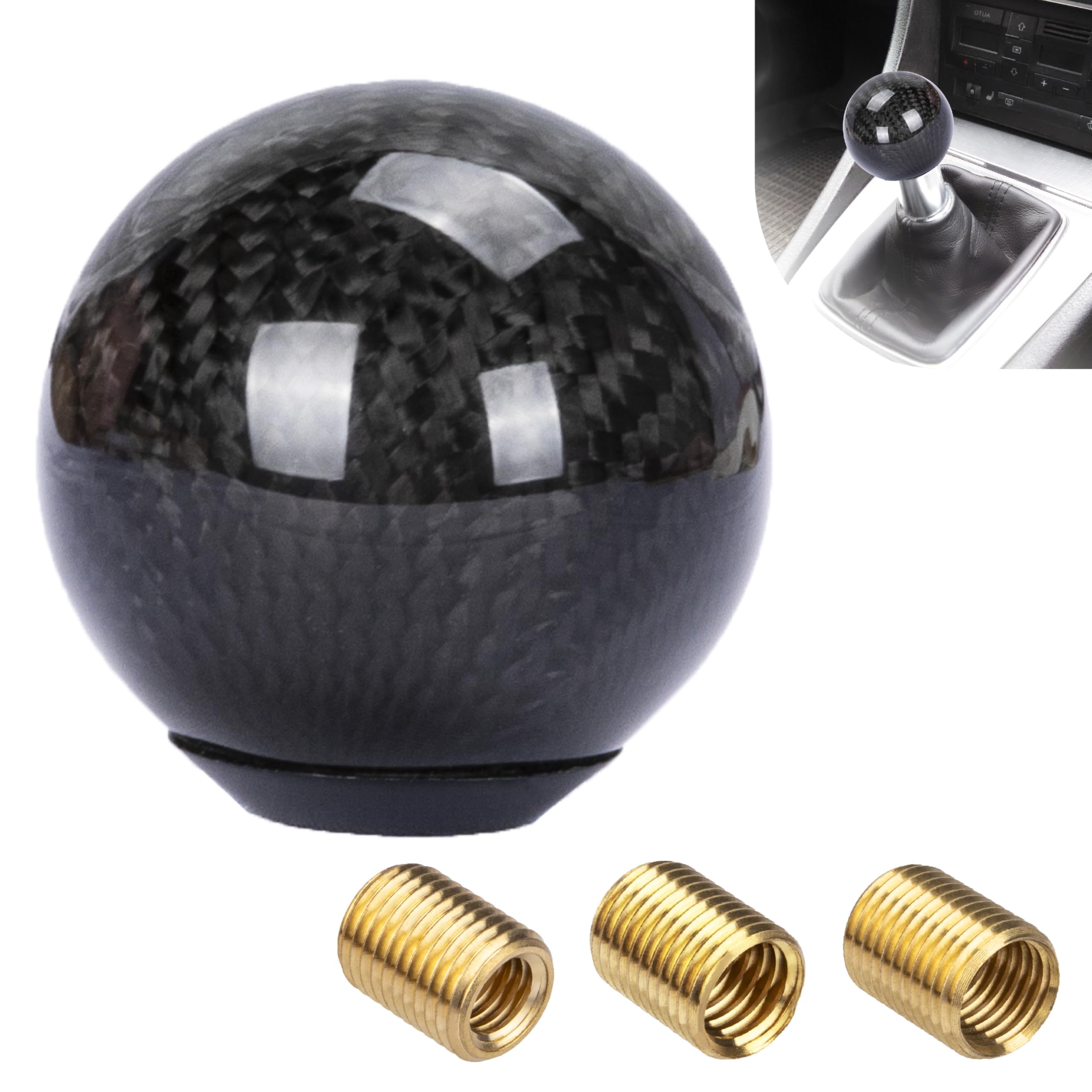 Photo 1 of *MISSING PARTS* ecocstm Carbon Fiber Shift Knob, Round Ball Shifter Knobs with 3 Adapters, Weighted Gear Shift Knob, Car Stick Shifter Accessories, Compatible with Most Manual Vehicles (Black)