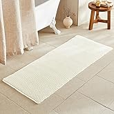 TYUU Cream White Long Bathroom Rugs, Waffle Runner Rug Bathroom Non Slip Washable Super Absorbent Quick Dry Boho Farmhouse Bath Mat, 60"x24" Cream White