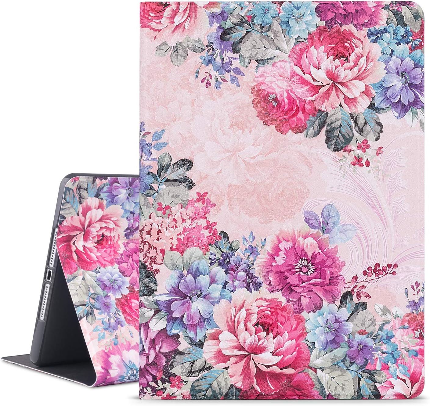 Vimorco IPad 9.7 2018/2017 Case, iPad Air 2, iPad Air Case, Soft TPU Back Cover, Bump Drop Resistance Folio Leather Case, Adjustable Stand Auto Wake/Sleep Smart Case (Jade Flowers)
