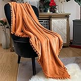 LOMAO Flannel Blanket with Pompom Fringe Lightweight Cozy Bed Blanket Soft Throw Blanket fit Couch Sofa Suitable for All Seas