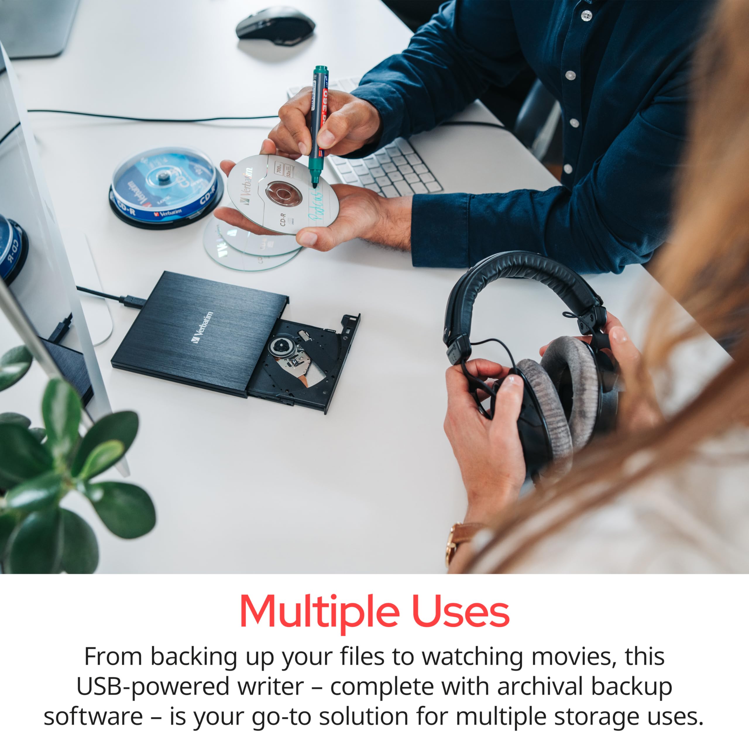 Verbatim Slimline CD / DVD Drive - External USB 2.0 CD DVD +/-RW Burner for Laptops and Notebooks with M-DISC Support - Mac & PC Compatible - Nero Burn & Archive Software Included - Black