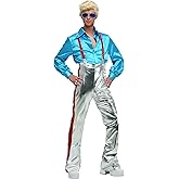 Men's Funky Disco Costume with Metallic Finish Shirt, Pants, and Suspenders