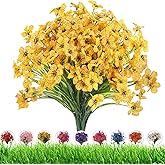 DRT DERUITAI Artificial Outdoor Flowers,8 Bundles Outdoor Fake Flowers UV Resistant Faux Outside Plastic Flower Plants for Outside Indoor Décor(Yellow)