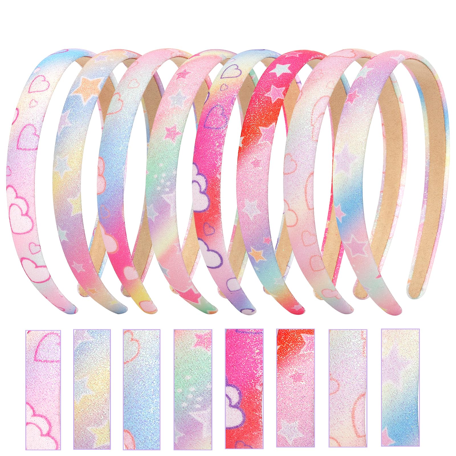 Nenjindz 8Pcs Glitter Headband for Girls Sparkle Rainbow Sequins Hairband,Bling Headbands with Star Heart Glitter Alice Bands Cute Shiny Hard Head Band Pink for Little Girls Kids Children Toddlers — image 1