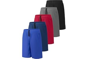 Resinta 5 Pack Boys Athletic Shorts Youth Kids Active Gym Basketball Shorts Soccer Quick Dry with Pockets Elastic Waist