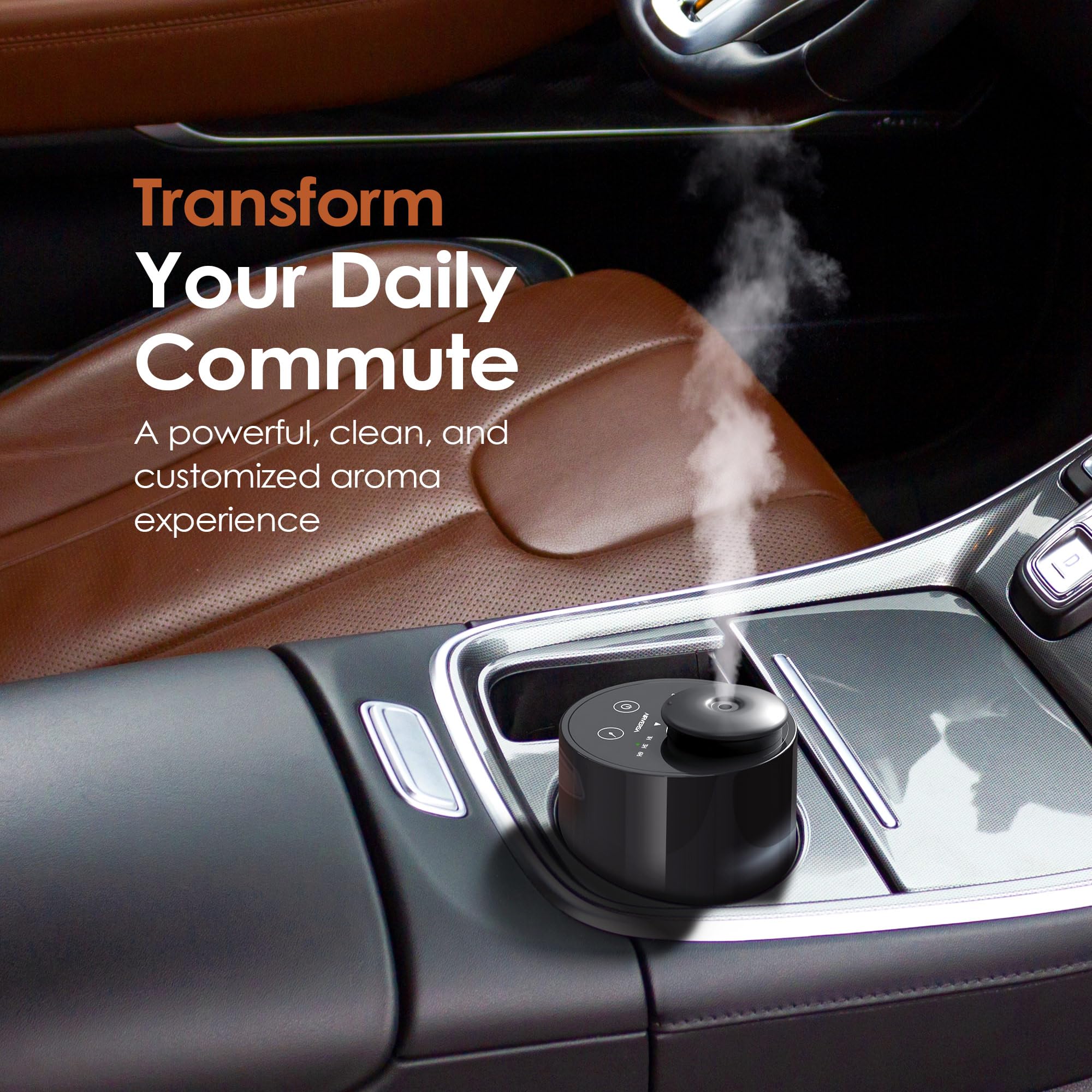 Airversa Waterless Diffuser for Essential Oil, Car Diffsuer, Battery Operated Nebulizer, 0.7 Fl Oz/ 20mL, Mini Scent Air Machine, 3 Timers & 3 Mist Levels for Home, Room, Car, Office - AN6 Black