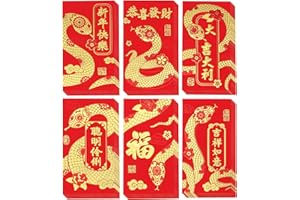 JOVXIAZ Chinese New Year Red Envelopes 2025 Snake,6 Designs 36pcs Gold Foil Large Size Red Pocket Cash Envelopes Lucky Money Envelopes for Chinese Lunar New Year Gift
