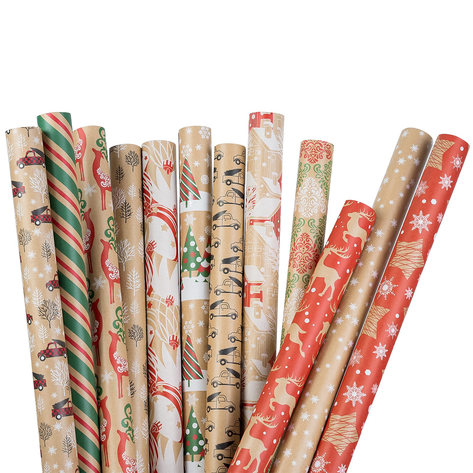 RUSPEPA Christmas Wrapping Paper, Kraft Paper - 12 Rolls - 76 cm x 3 m per Roll