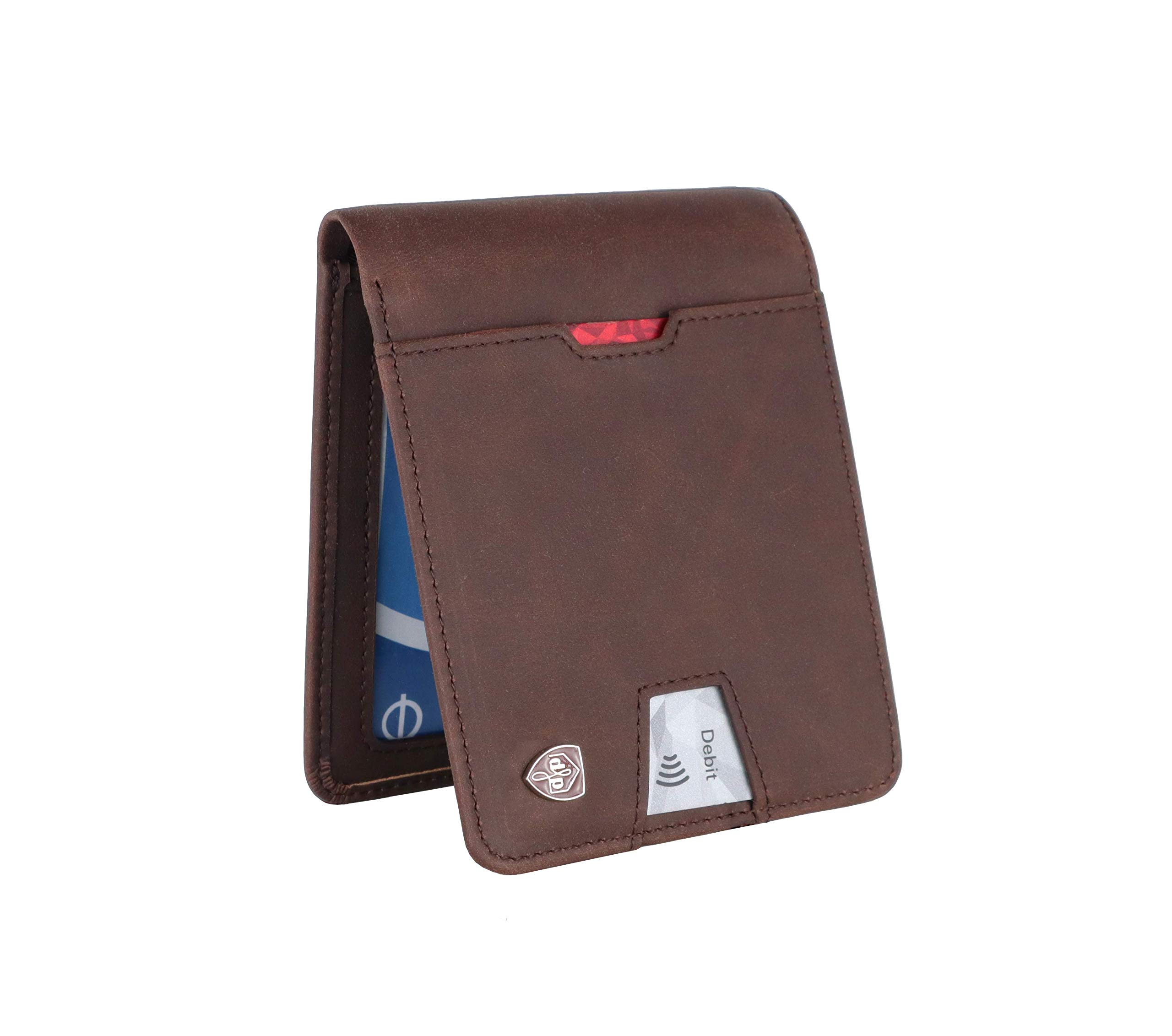 Premium Minimalist Leather Wallet, RFID Blocking Bi-fold Card Holder with Gift Box (Brown)