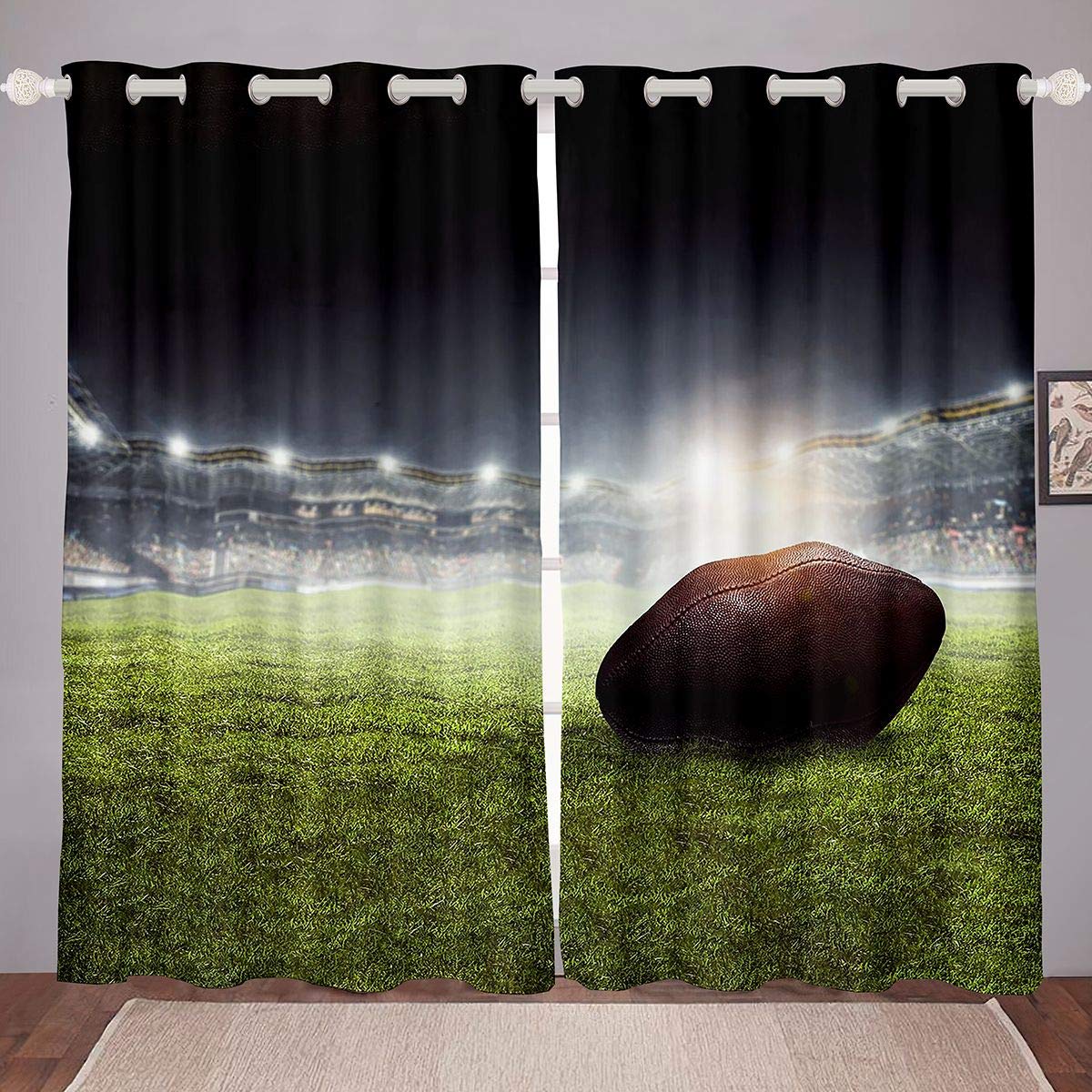 3D Football Windows Drapes Rugby Print Curtains for Kids Boys Teens Rugby Game Field Curtains for Bedroom Living Room Soft Luxury Durable Lightweight Room Decoration,Zipper,W46*L72 — image 1