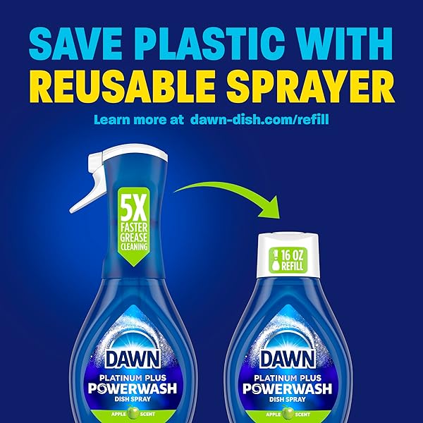 DAWN PLATINUM POWERWASH DISH SPRAY, DISH SOAP CLEANING SPRAY, APPLE SCENT REFILL, DISH SOAP LIQUID, 16 FL OZ (PACK OF 6)