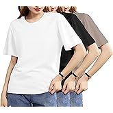 Mettclasi Women's Lightweight 100% Cotton Short-Sleeve T-Shirt, 1 Or 3 Pack, Classic Loose-Fit Crewneck Solid Tee Shirt