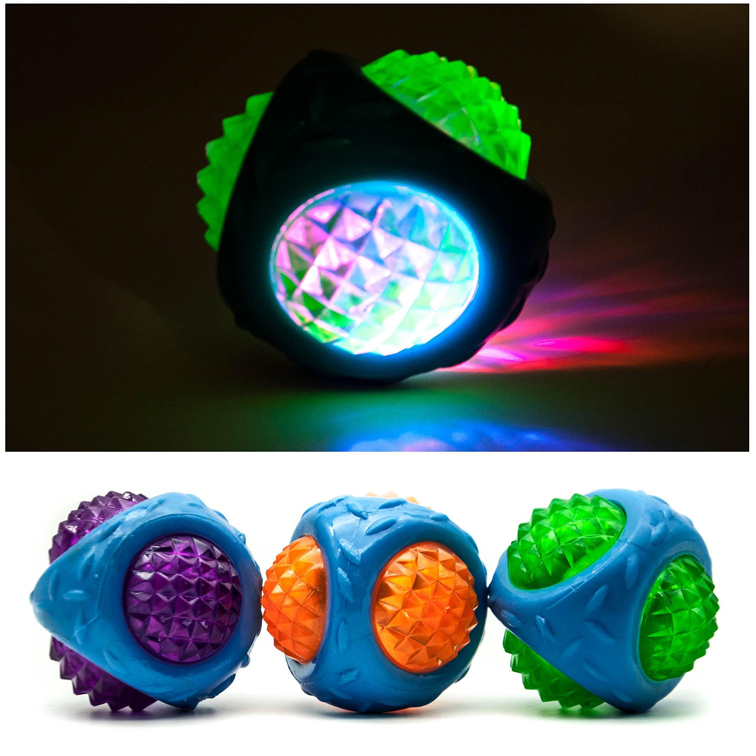 Petopedia SQUEAKY LIGHT UP Balls for Dog - Bouncy Chew Toys with Flashing Effect – Rugby, Dumbbell Design for Dog Teething - Indoor Interactive Toys for Boredom (Assorted Balls, Pack of 2)