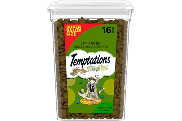 Temptations MixUps Crunchy and Soft Cat Treats, Catnip Fever, 16 oz | Under 2 calories per treat, no artificial flavors, 100% complete & balanced for adult cats, resealable stay-fresh tub