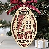 TEEBIM Football Ornament - Football Ornaments for Christmas Tree - Sports Ornaments for Boys, Coaches, Players, Kids, Men - Gifts for Sports Lovers - 2 Layered Wood Christmas Ornament
