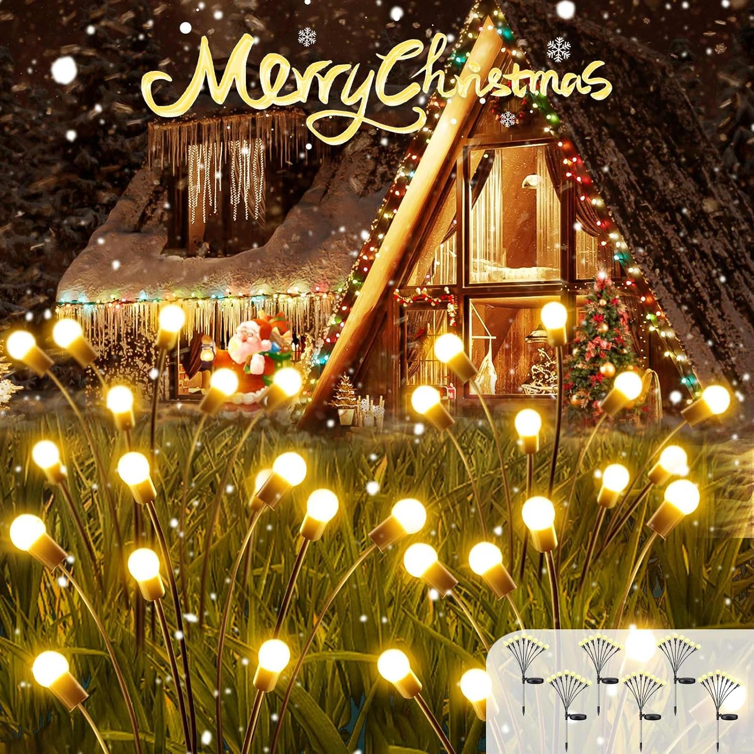 Lighting - 𝟔𝐏𝐚𝐜𝐤 𝐓𝐨𝐭𝐚𝐥 𝟒𝟖𝐋𝐄𝐃 Solar Garden Lights - Solar Firefly Lights Outdoor, Solar Swaying Light, Sway by Wind, Solar Fairy Lights Outdoor Waterproof for Patio Garden Decoration (Warm White)