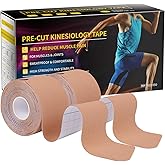 Dimora Kinesiology Tape, 40 Count Precut Strips 2 Rolls, Original Cotton, 10” Elastic Athletic Tape for Muscle Pain Relief and Joint Support, Beige
