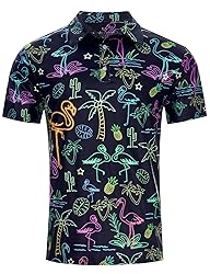 uideazone Funny Golf Shirts for Mens Neon Flamingo