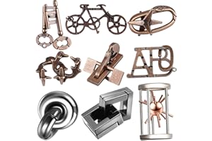 Wettarn 9 Pcs Metal Brain Teaser Puzzles Teaser 3D Steel Puzzle for Adults Unlock Interlocking Games IQ Education Smart Logic Test Toys for Adults Mind Challenge(Exquisite Style)