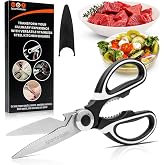 Premium Kitchen Shears, Stainless Steel Food Scissors, Black &amp; White | Multipurpose Food Scissors with Protective Sleeve for Cooking, BBQ, Fish, Chicken, Pizza, Herbs &amp; Kitchen Tasks