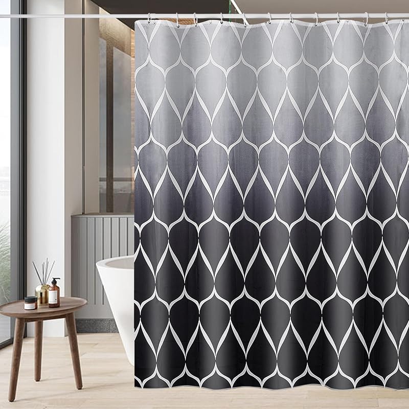 GERUIKE Extra Wide Weighted Shower Curtain 240 x 200 cm Grey Wave