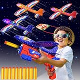Doloowee 4 in 1 Airplane Launcher Toys LED Foam Glider Kite Kit 3-12