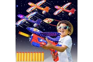 Doloowee 3 in 1 Airplane Launcher Toys, 12.6 Inch LED Foam Glider Airplane Catapult, 2 Flight Modes, Outdoor Sports Flying Toys Shooting Games (Red)