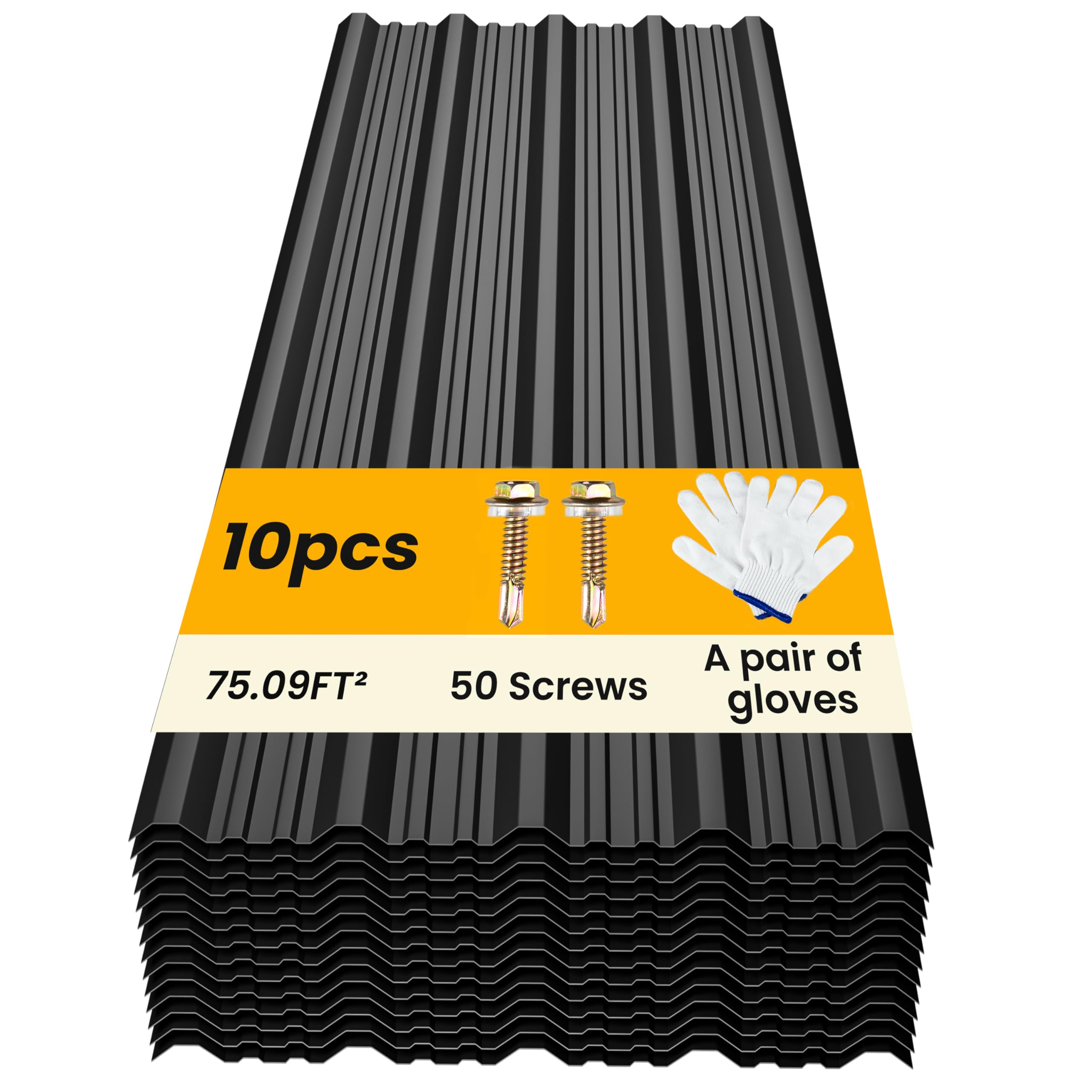 Photo 1 of BOBIBAN 10 pcs Metal Roofing Panels - Corrugated Galvanized Roof Panels L61.02x W17.72 Inch, Waterproof Tin Roof Sheets for Garages,Sheds, Stables and Mobile Homes, Includes Screws(Black,L61.02''-10)