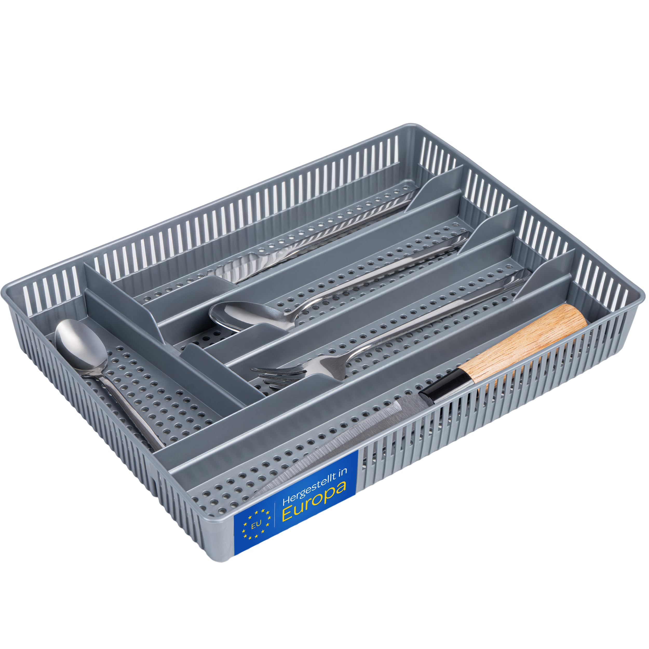 KONZEPT Cutlery Tray for Drawers - Minimalist Kitchen Drawer Organizer, 31 x 23 x 4.5 cm, Gray