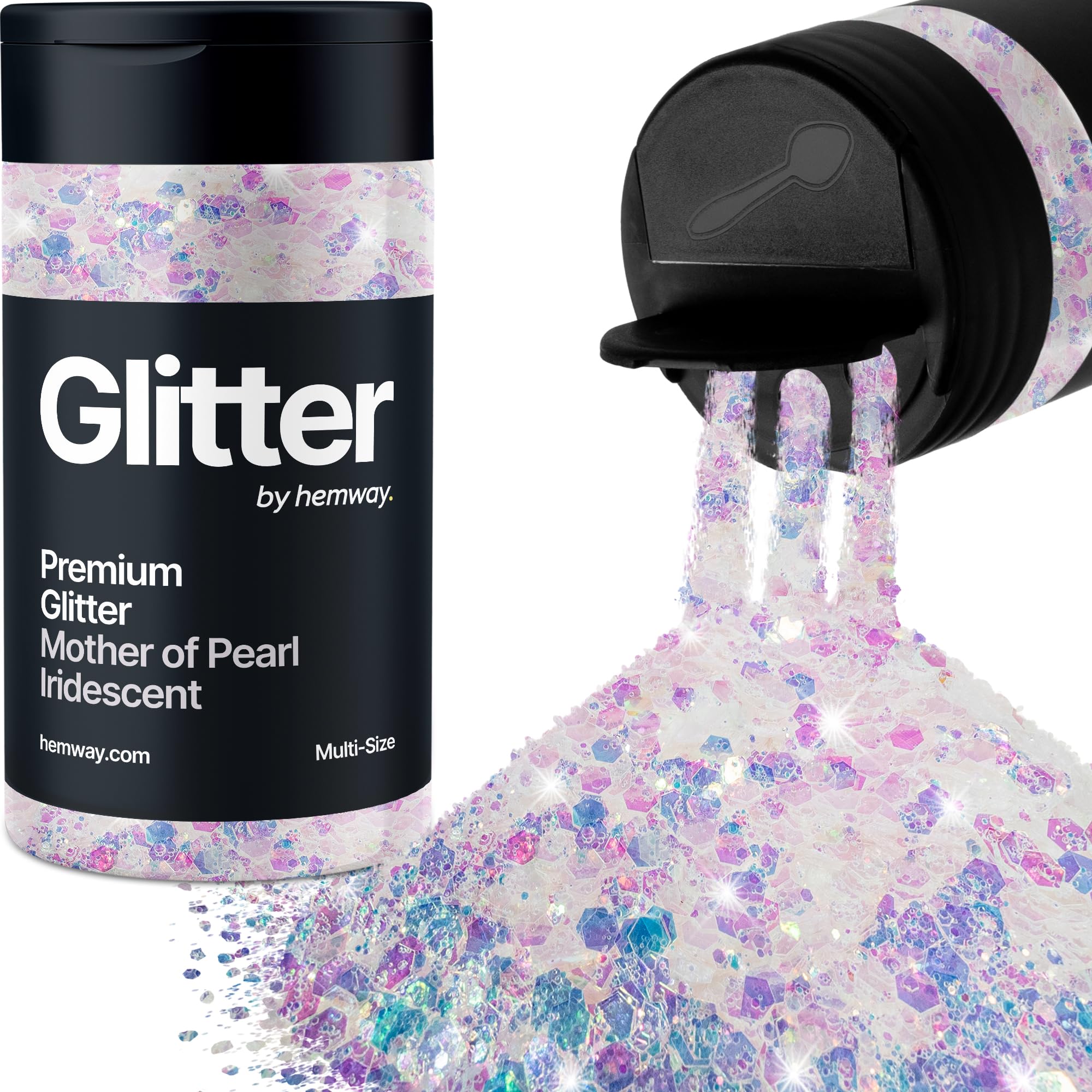 Hemway Mother of Pearl Iridescent Glitter Shaker, 120g Multi Size Glitter for Crafts Metallic Flake Sequins for Resin & Epoxy Crafts for Decorating, Halloween, Christmas, Nail, Face, Art
