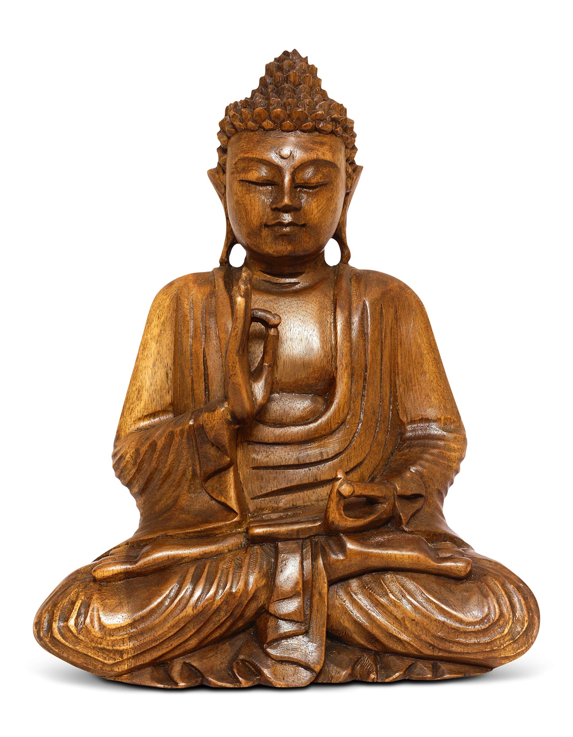 G6 Collection Wooden Serene Sitting Buddha Statue Handmade Meditating Sculpture Figurine Decorative Home Decor Accent Rustic Handcrafted Art Traditional Modern Contemporary Oriental Decor (8" Tall)