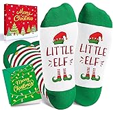 Happypop Christmas Socks for Kids - Elf Reindeer Gingerbread Xmas Gift with Greeting Card