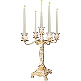RosyLine Metal Candelabra 17" Height, Candle Holder with 5 Arms,Antique Bronze Furnish Candle Holder, Centerpiece for Home Decro,Wedding Event, Party,1 Pack (Golden)