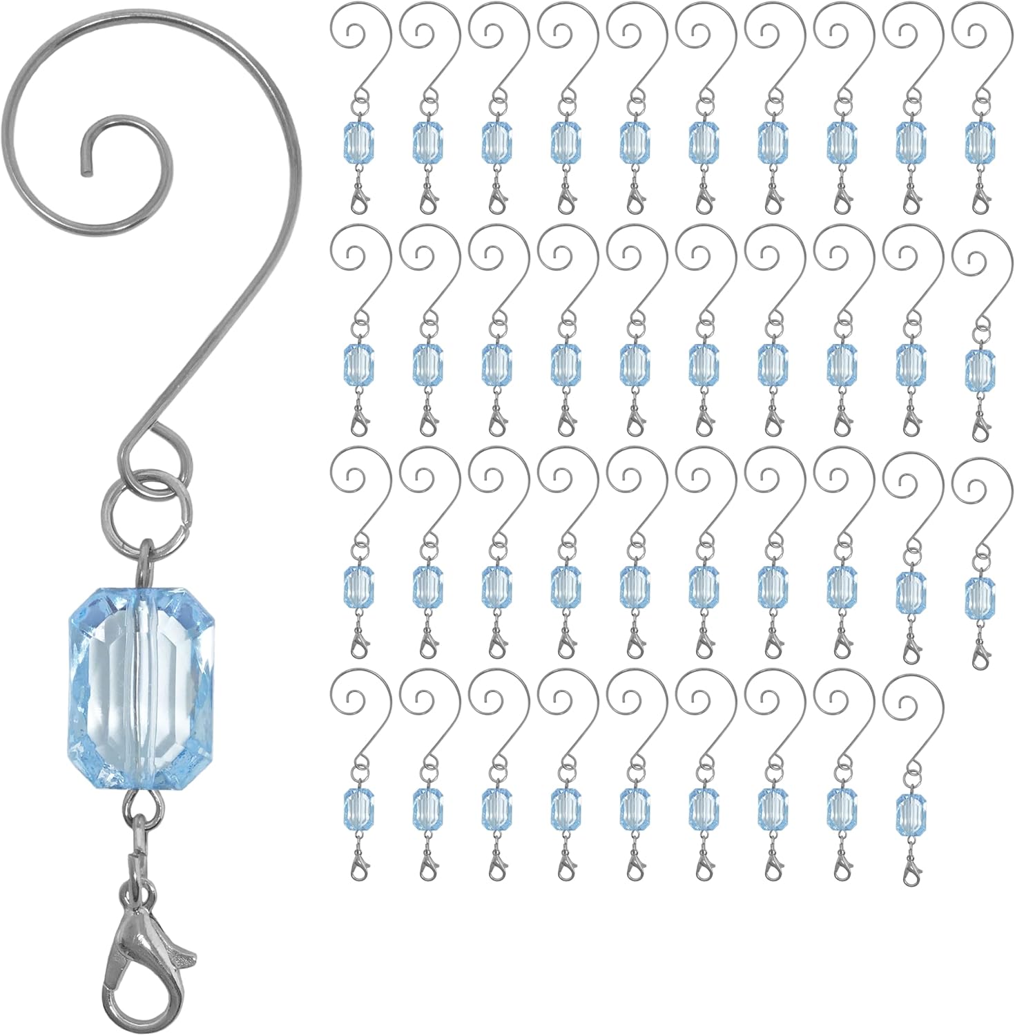 Ornament Hooks - BANBERRY DESIGNS Christmas Ornament Hooks - Light Blue Acrylic Jewel - Silver Wire Ornament Hooks - Pack of 40
