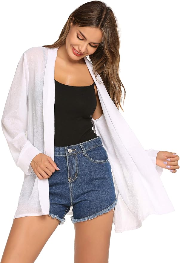 Hotouch Womens Sheer Mesh Cardigan Long Sleeve Open Front Lightweight