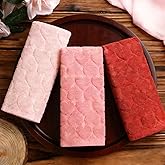 Whaline 3Pcs Valentine's Day 3D Heart Hand Towel Jacquard Cotton Towel Pink Red Absorbent Dish Towels for Kitchen Bathroom, 13.8 x 29.5 Inch (3 Colors)