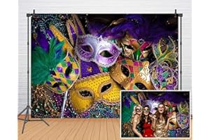 CHAIYA 7X5FT Mardi Gras Theme Photography Backdrop Masquerade Backgrounds Birthday Dancing Party Photo Booth for Wedding Bachelorette Party Decorations Banner