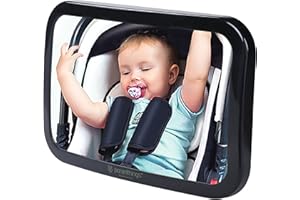 Parenthings® Baby Car Mirror for Back Seat Rear View Monitor-Super Clear Wide View with Acrylic 360° Rotatable Pivot-100% Shatterproof and Stable-Universal Fit Classic Black