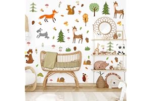 Forest Animal Wall Decals for Kids Room 80 PCS Waterproof Self-Adhesive Woodland Stickers for Nursery, Bedroom, Kindergarten 
