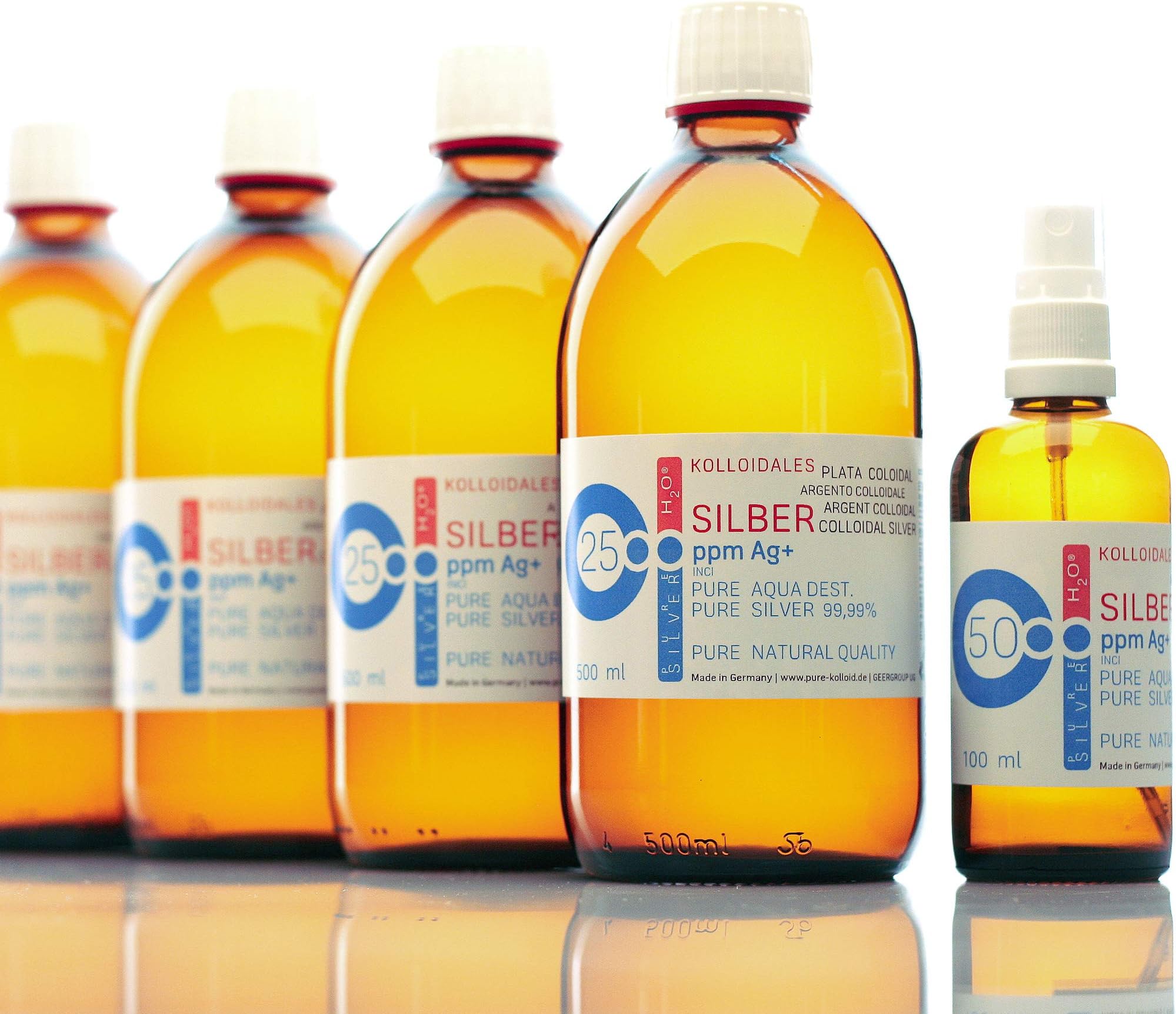 Silver Spray Bottles 500 ml / 50 ppm 99.99 % Fine Silver Colloidal Silver Pack of 3 + 1 Free Spray (50 ppm)