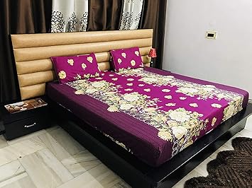 Magnetic Shadow Cotton Stripes Queen Size Elastic Fitted Bedsheets (Multicolour)